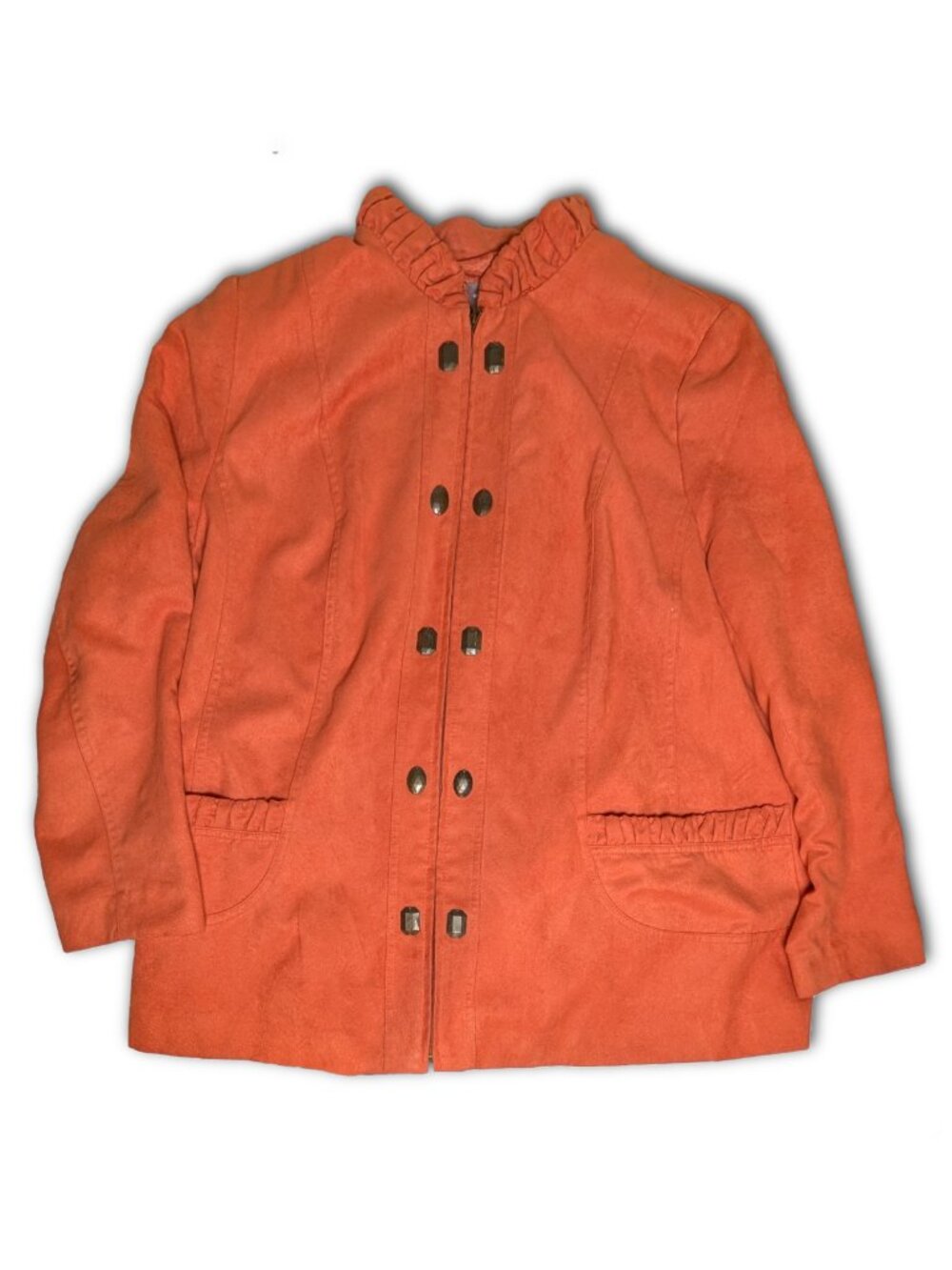 TanJay size 18W Pumpkin Orange Zipper Front Jacket in Vegan Suede - Pockets!